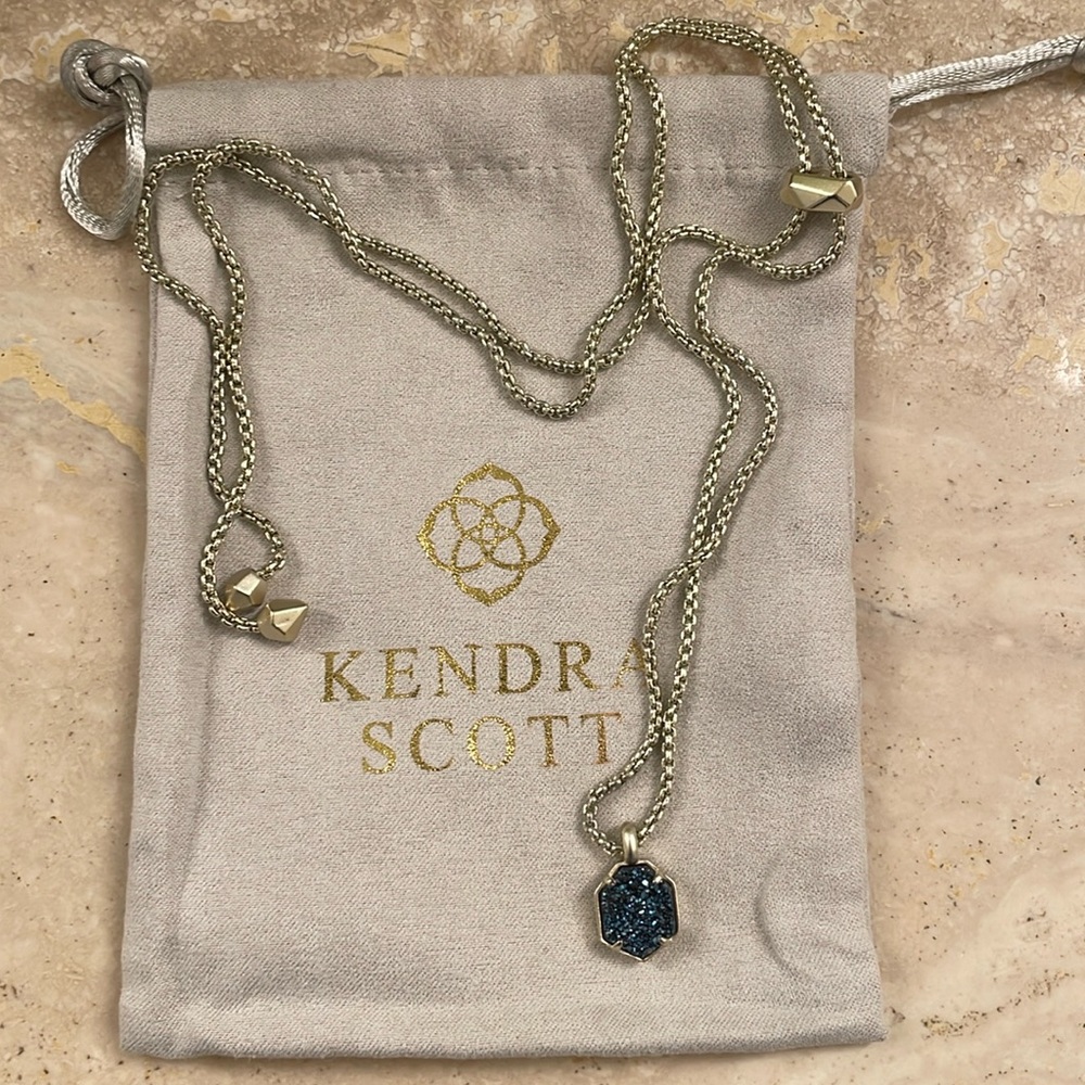 Kendra Scott indigo blue drusy adjustable long chain necklace